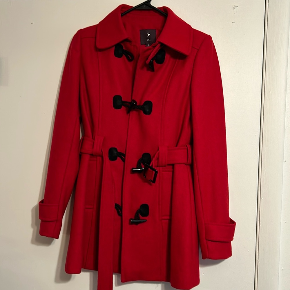 Red Pea Coat with belt Like New